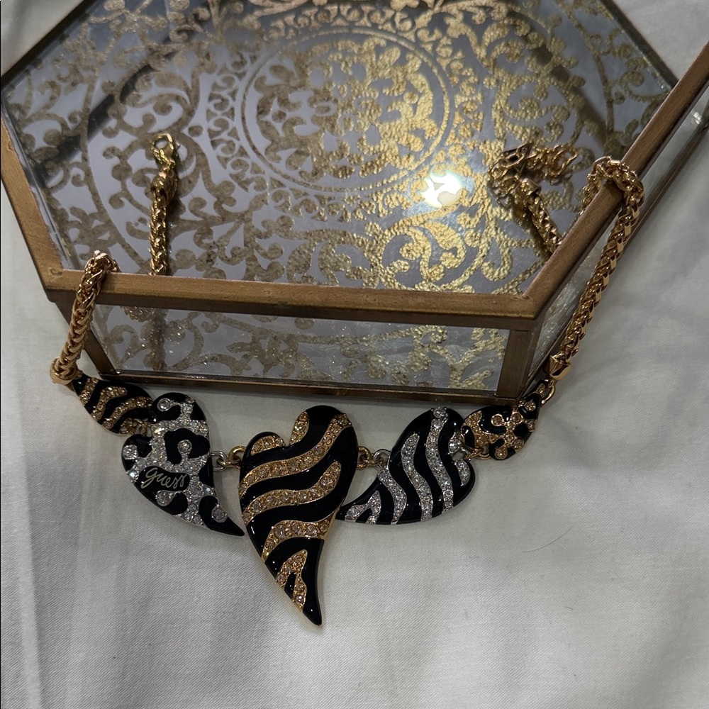 Guess Black and Gold Heart Necklace